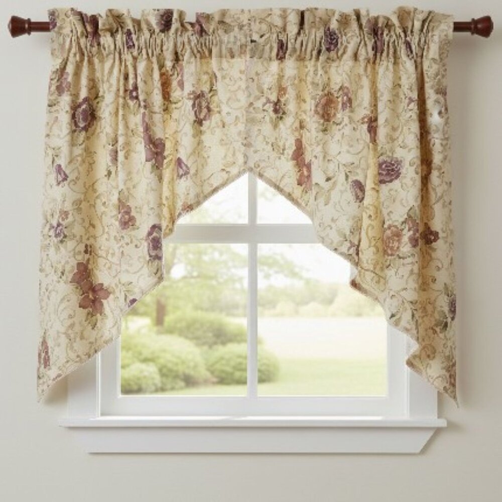 Lot of 4 Richloom French Country Swag Valance Panels Floral Rose 2 Curtain Pairs